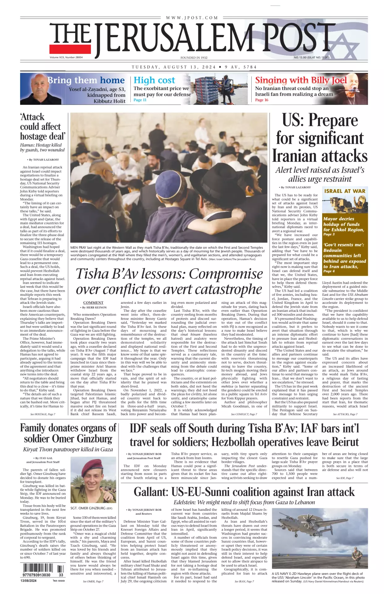 Prima-pagina-the jerusalem post-edizione-di-oggi-13-08-2024